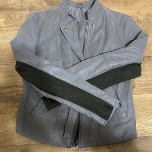 Gray and Black Leather Jacket Free People